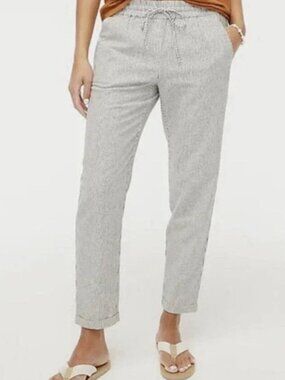 J. Crew Factory White and Gray/Blue Pinstripe Cropped Drawstring Pants